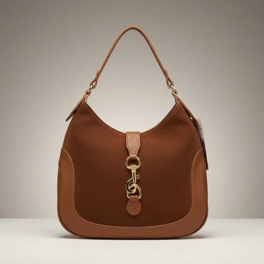 Isadora Italy Crescent Hobo Bag Brown Suede Leather Equestrian Preppy Heritage